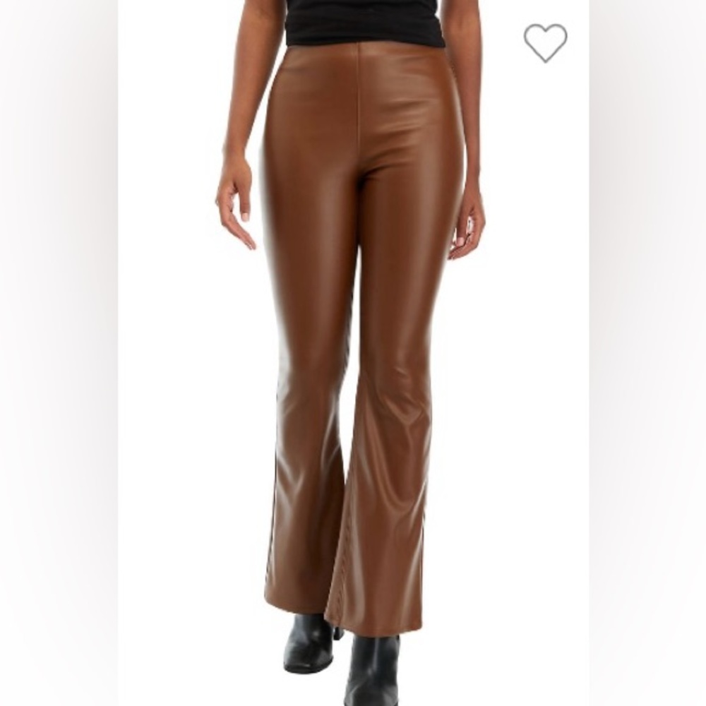 NWT Tinseltown Sz XL Brown Faux Leather High Rise Flare Legs Women’s Pants